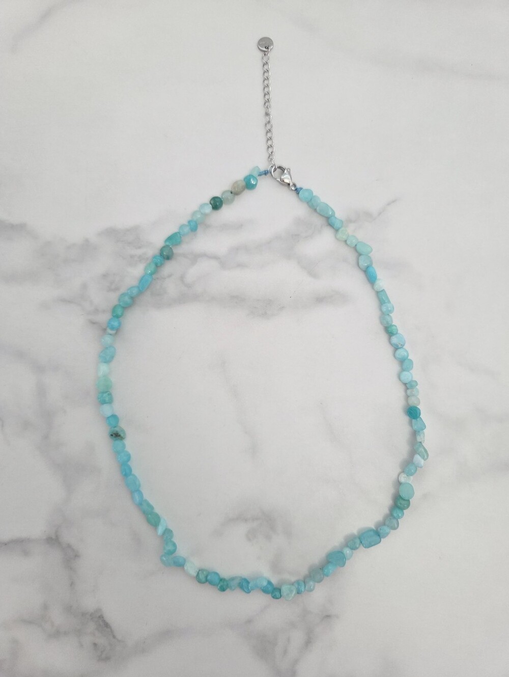 Light Blue Raw Turquoise Stone Beads Choker Necklace Silver Hardware - Picture 3 of 13